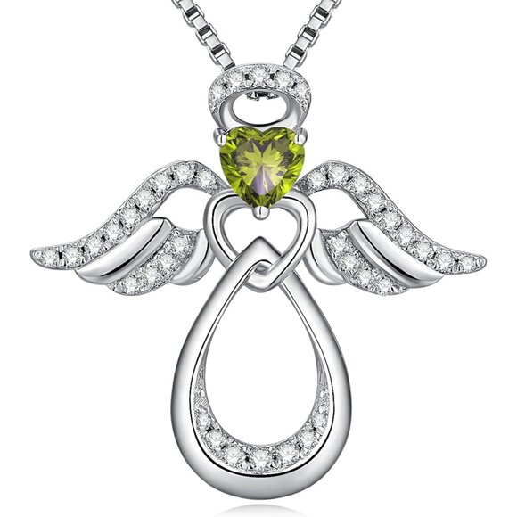 Jewelry - 925 Sterling Silver Guardian Angel Pendant Necklace, 12 Birthstones, 19 inch Cha